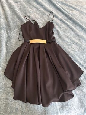 Valleygirl Black Fit-and-Flare Dress with Gold Belt